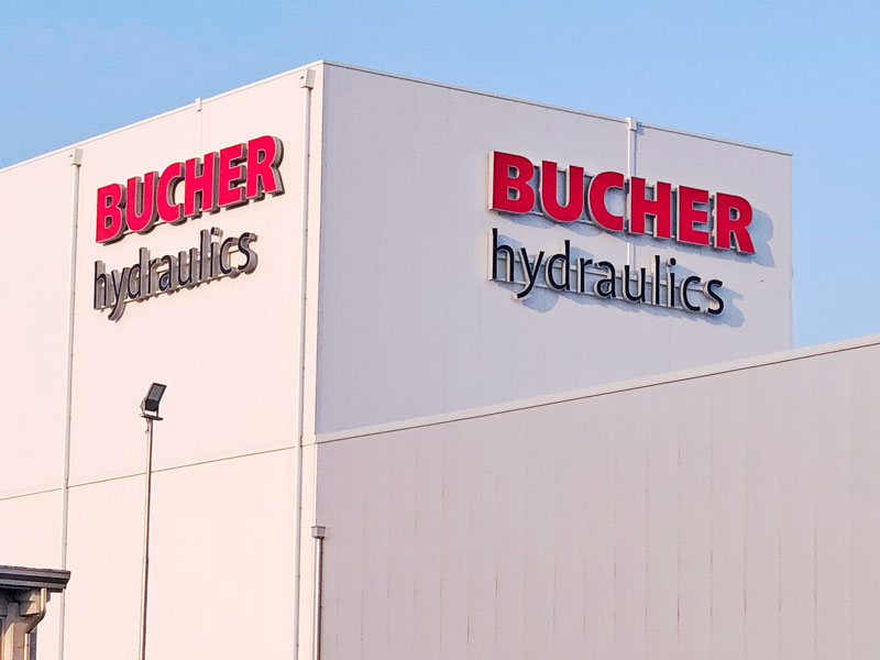 Insegna pubblicitaria grande formato Bucher Hydraulics a Reggio Emilia